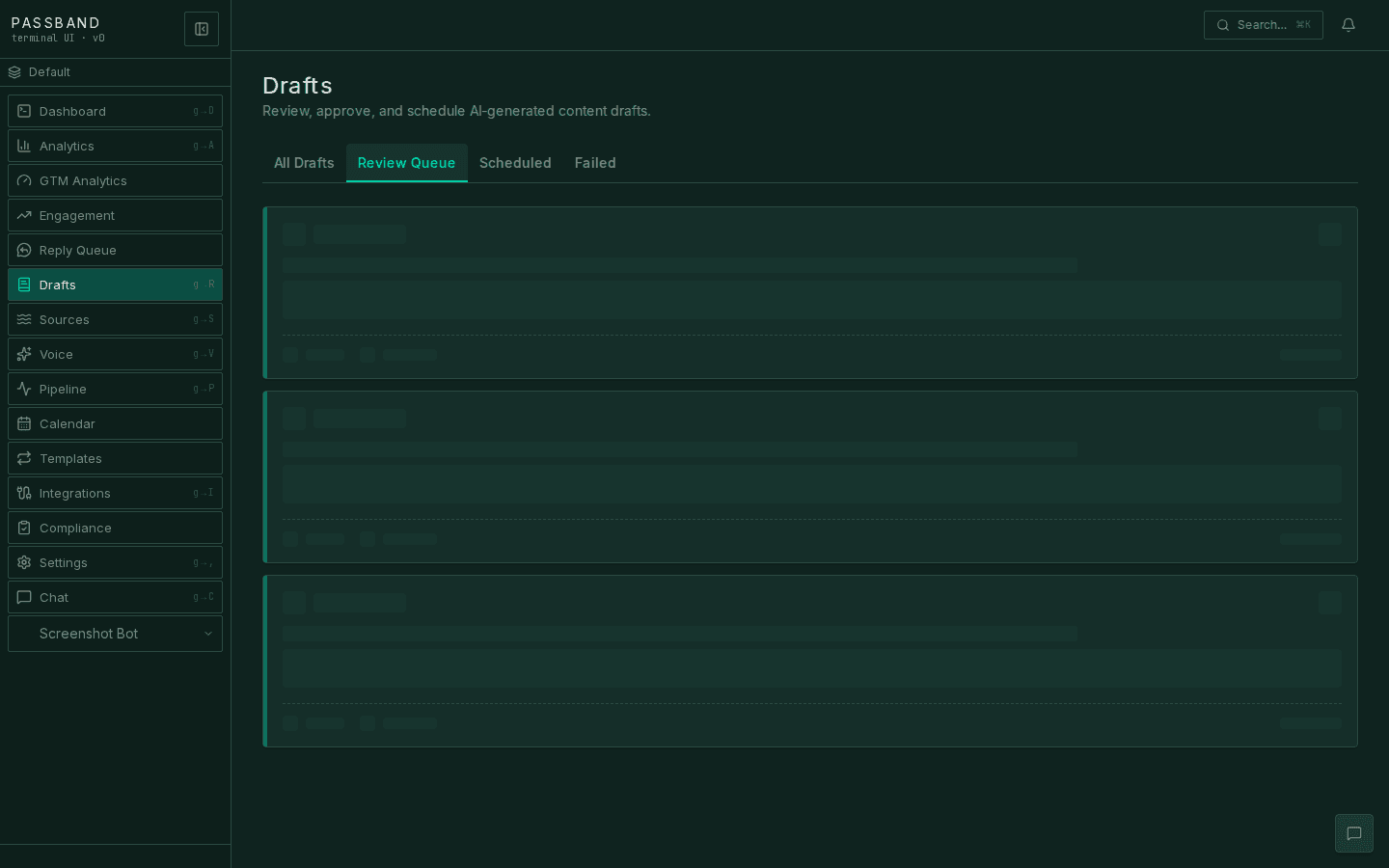 Drafts list with pending, approved, and rejected tabs